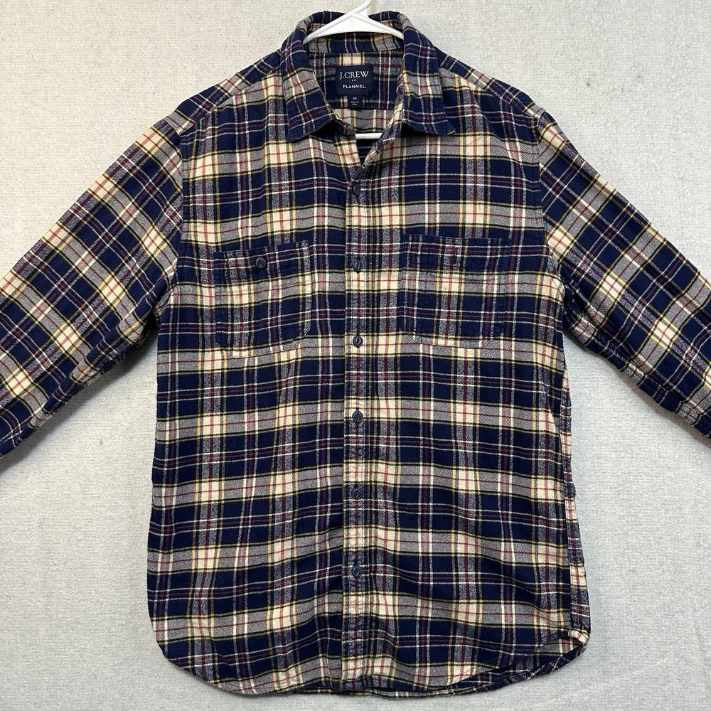 J Crew Flannel Men's Medium Blue Plaid Long Sleeve Button Up Warm MissTop Button